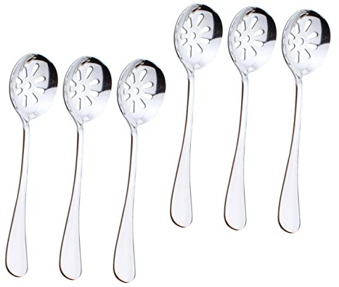 RORPOIR Slotted Spoons Set with Simple Appearance Stainless Steel Lightweight 6pcs Kitchen Utensils Serving Small Items in Silver for Daily Use and Salad