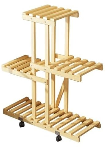 RUVOO Pflanzenregal Blumentreppe Blumenständer Pflanzenhalter aus Holz mit Rädern, Blumentopfständer für drinnen und draußen, Leiter-Pflanzenregal Pflanzenständer Blumenregal Blumenbank(A)
