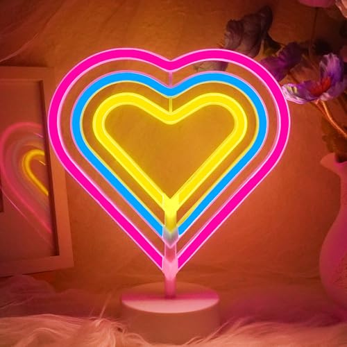 Looklight Letrero de neón con forma de corazón y arco iris, luces artísticas para decoración de pared, luz LED nocturna para niños, letrero LED de neón para decoración de pared, bar, regalo