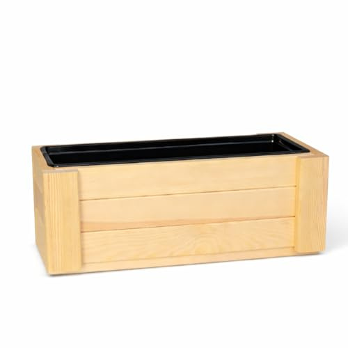 TIMBERMIK Macetero de Madera 62,5×21,5×25 cm, Jardineras Grandes de Madera Cruda para Interior y Exterior, Maceta Rectangular para Jardín, Balcón y Terraza