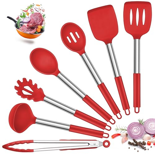 Joyfair 7 Pcs Silicone Kitchen Utensils None Scratch Cooking Tools - Red