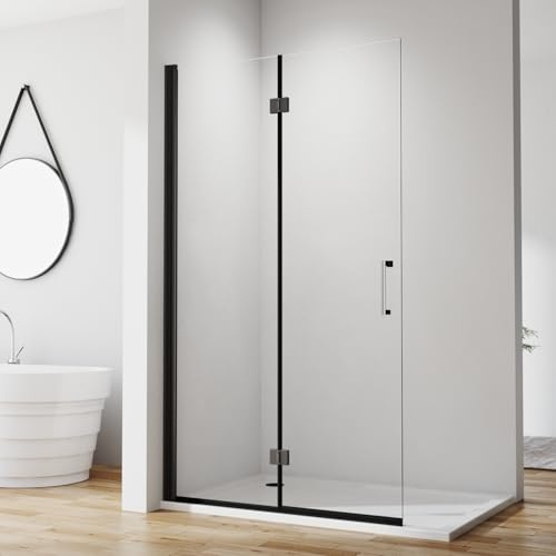 Walk in Duschwand 120x195 cm Faltbar Schwarz Walk-in Dusche, Goezes Falttür 120cm Duschtrennwand Duschabtrennung aus 6mm ESG Sicherheitsglas mit Nano Beschichtung, Dusche Höhe: 195cm