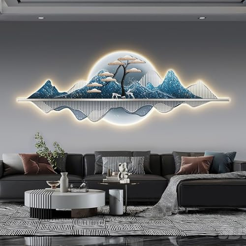 YAIUNHIQ Arte della Parete Leggera a LED Moderna Metallo 3D Montano Paesaggio murale Scultura Decorazione appesa per l'ingresso della Camera da Letto Soggiorno