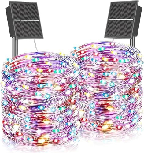 DOLUCKY Luci Solari Esterno, 2 x 22m Totale 400 LED Catena Luminosa Esterno Solare, 8 Modalità Colorato Natale Filo di Rame Lucine Impermeabile per Natale Decor
