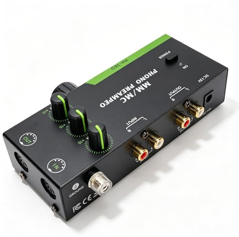 Dpofirs Préampli Phono pour Platines Vinyles Compatibles MM MC, Mini PréAmplificateur Audio Domestique pour Platine Vinyle à Cartouche MM MC, (Prise UE)