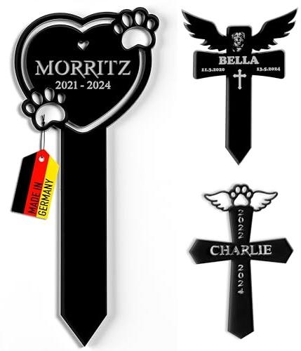 Customdo Personalisiertes Tier Grabkreuz mit Gravur - Acrylglas Grabstecker für Hund Katze Haustier in verschiedenen Kreuz Formen als Andenken - Grabschmuck wetterfest für Tiergrab