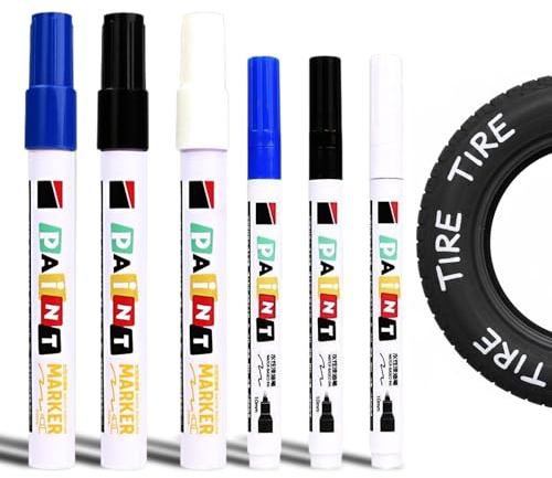 6 Marqueurs Indélébiles pour Pneus - 3 Couleurs, Imperméables à Séchage Rapide, Marqueurs Acryliques avec Pointes Fine (1mm) et Large (3mm) pour Pierre, Bois, Verre, Métal, Toile, Tasses et DIY