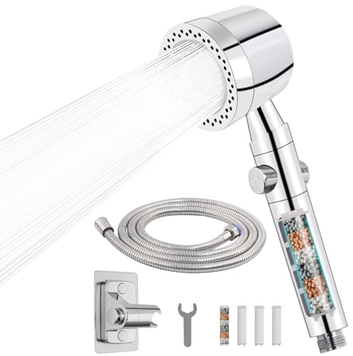 VirtuGro Alcachofa de Ducha con Filtro Mango Ducha Antical Alcachofa Ducha con Manguera 2M Shower Head con Soporte Giratorio Cabezal Ducha Alta Presión para 6 Modos (Plata)