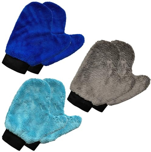 Car Wash Glove Microfiber 6 Pcs, Coral Fleece Cleaning Mitt for Auto Detailing, Scratch-Free Plant Dusting Gloves, Home Kitchen Bathroom Multipurpose Cleaning, Soft Lint-Free Wash Tool