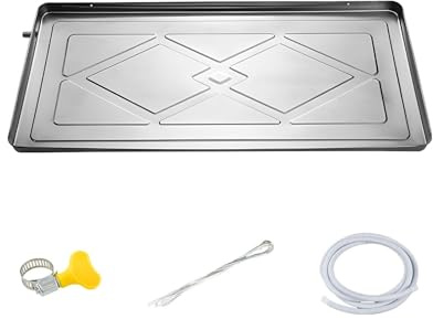 Aire Acondicionado Bandeja de Acero Inoxidable 304, Bandeja de Drenaje Condensados, con Tubería Agua, para Unidad Exterior Aire Acondicionado, Lavadora, Automóvil(84x39x3.5cm/33x15x1.4in)