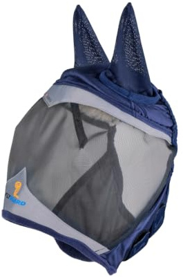Shires FlyGuard Pro Fine Mesh Fly Mask with Ears – Full Size | Lightweight Breathable Mesh Fly & Insect Protection | Secure Fit for Turnout, Grazing & Stable Use | Navy Colour