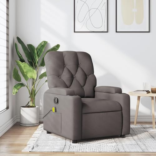Owoxanthellate Owox Fauteuil de massage taupe, 74 × 86,5 × 93,5 cm, fonction inclinable manuelle à 135°, vibration 6 points, porte-gobelet, poche latérale, structure en bois et métal, salon
