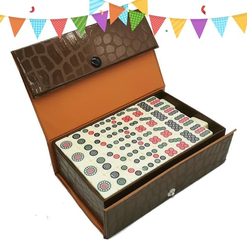 Mahjong Set – Mini juego de fichas de Mahjong portátil, interactivo, chino, de 2x1,4x1 cm, juegos clásicos para interiores, exteriores, hogar, apartamento, dormitorio, viajes, camping, picnic, ,