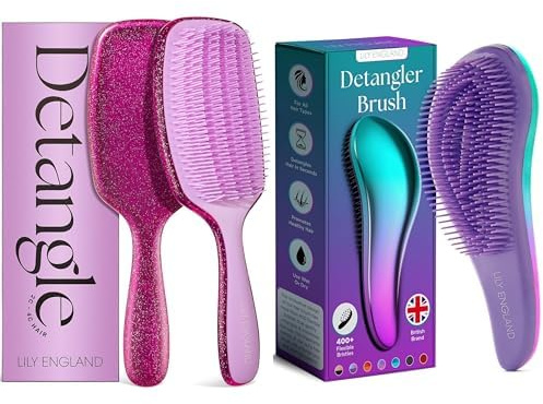 Ombre Detangler Brush and Purple Glitter Curly Detangling Brush – Stylish Hair Care Duo for Smooth, Tangle-Free Styling