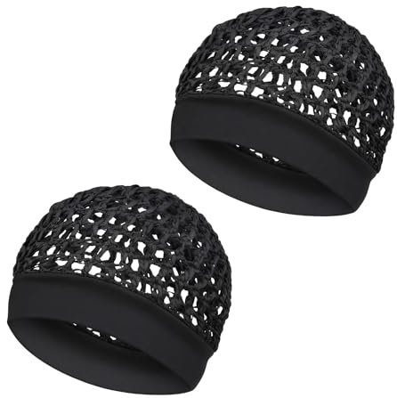 Higijapuf Schlafhaube Damen, Haarnetz Zum Schlafen Mit Weichem Strickrand, Atmungsaktive Lockenhaube Für Die Nacht, 2 Stück Schwarz, Hair Bonnet Für Seidige Frisuren Und Styling