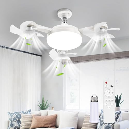 Drone Ceiling Fan Light Bulb Fitting | E27/B22 Socket Lightbulb Fans | Plug in Led Ceiling Fan Light With Remote | Dimmable Timing Silent Screw in Lamp Fans Lights For Bedroom