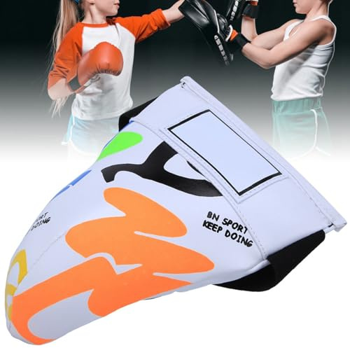 Eleage Boxningsjockstrap för Barn, Ljumskskydd för Taekwondo Sanda-träning, Högkvalitativt PU och Andningsbart Tyg, Graffitidesign, Perfekt för Barn i åldern 5-9 (Vit)