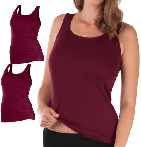 Celodoro Lot de 1 ou 2 débardeurs à bretelles pour femme - Côtes fines - Également en grande taille, 2 x bordeaux, 34-36