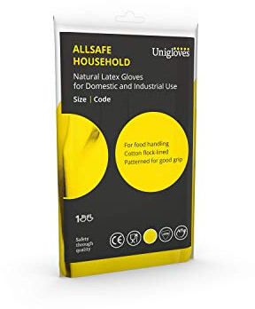 Unigloves Allsafe Guanti Per La Casa - Senza Talco, Guanti Riutilizzabili in Lattice, 1 Coppia, Giallo, extra Large (UGHG3005Y)
