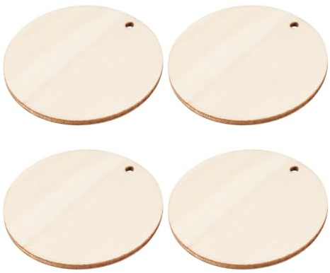 VOSAREA 50 Stücke Holzscheiben mit Loch zum Basteln, 5cm kleine runde Holzscheiben Natürliche Holzplättchen rund Holzanhänger mit Loch für DIY Handwerk, hängende Dekoration, Hochzeit