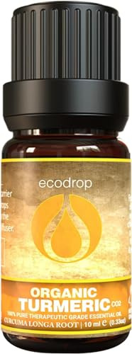 Ecodrop Organic Turmeric Essential Oil 10ml | Curcuma Longa | 100% pure, undiluted Turmeric oil. For aromatherapy, diffusers, massage, bath, soap & candle making. Bottled in the UK
