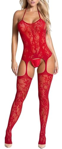 Buitifo Womens Fishnet Bodystocking Plus Size Bodysuit Sexy Tights Soft Nightwear Lingerie (Black TGBR,M)