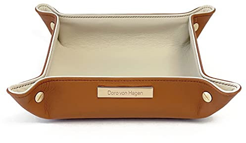 Doro von Hagen® Echt Leder Designer Schlüsselablage, Taschenleerer, Lederschale, 20x20 cm, aussen Cognac, innen Creme. Handgefertigt in unserem Atelier.
