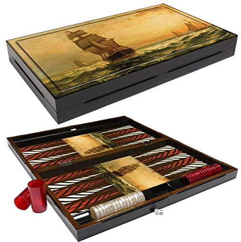 PrimoLiving Deluxe Holz Backgammon Sailor im XXL Format 57x48,8 cm - Tavla Backgammon Holz Koffer klappbar