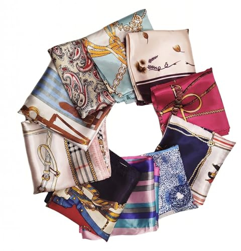 10 sciarpe quadrate da donna, da donna, in seta, con stampa a turbante, per sciarpa, foulard, decorazioni, ecc