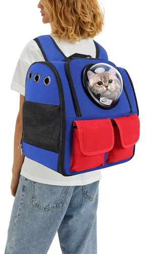 PETCUTE Katzen Rucksack Raumkapsel,Oxford-Tuch Hunderucksack für Kleine Katze,Atmungsaktiv Haustier Rucksack mit Herausnehmbarer Matte, Faltbar Hundetasche Transporttasche für Katzen Kleine Hunde