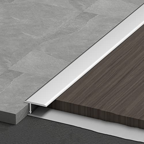 LAIDEPA T Type Abdeckleisten Metall Für Fußböden, Innen Außen Dekorativ Aluminium Übergangsprofil, Zimmer Schwellenrampe, Ohne Bohren, Schnelle Montage,Matte Silver,140cm/55