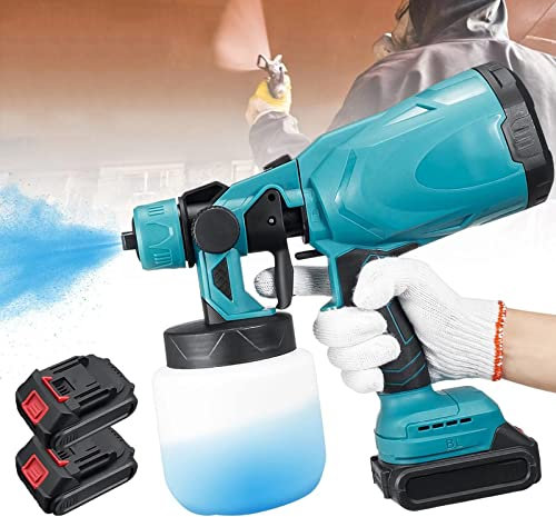 Pistola Pintura Bateria, Pistola De Pintura Sin Cables, HVLP Pistola De Pintar Electrica Con Recipiente De 800Ml, 3 Modos De Pintar Y Botón Giratorio Ajustable, Fácil De Rociar Y Limpiar
