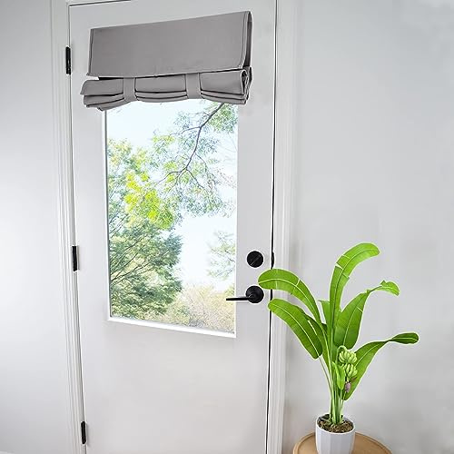 WdFour Privacy Blackout Tie Up Door Curtain. | 25×40” Light Gray, single panel curtain, easy install washable fabric for front door, sidelights, entryway and living room.