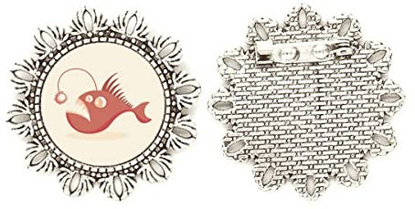 Niedliche Cartoon-Fisch-Illustration, silberfarbene Blumen-Brosche, Haken-Anstecknadel, M