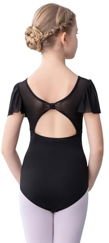 Bezioner Maillot Gimnasia Ritmica Niña, Maillot Ballet Niña leotardos de Danza manga de soplo para Niños de 2 a 10 Años Negro 110