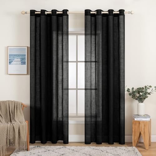 MIULEE Leinenoptik Voile Vorhänge Ösen 2er Schwarz 140x245cm