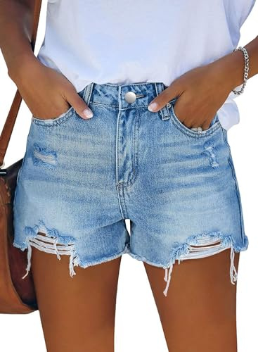 MODARANI High Waisted Jean Shorts Women Cut Off Denim Shorts Ripped Distressed Jean Shorts Mid Rise Summer Shorts S