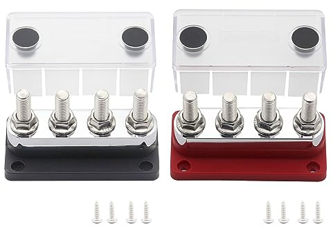 Gloaso Sammelschiene Kupfer 600A Heavy Duty Busbar Verteiler, 12V-48V Bus Bar mit 4x M10 Klemmleisten - DC Batterie Sammelschienen für Solar PV Wohnmobil Boot Kfz LKW Marine - Rot& Schwarz 2-Pack