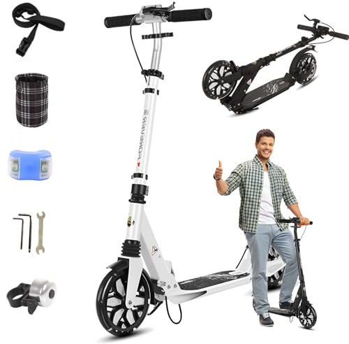 Big Wheel Scooter - Cityroller | Klappbarer City Roller für Kinder | Höhenverstellbar, Tretroller für Erwachsene | Roller Kinder 8 Jahre | LED Wheel | Kinderroller,Weiß