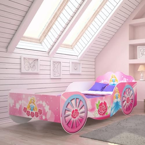 Kids Collective Kutsche Kinderbett Mädchenbett 80x160 | 70x140 mit Rausfallschutz Matratze optional | Prinzessin Kinder Spielbett 80x160 cm | von 3. bis 10. Lebensjahr