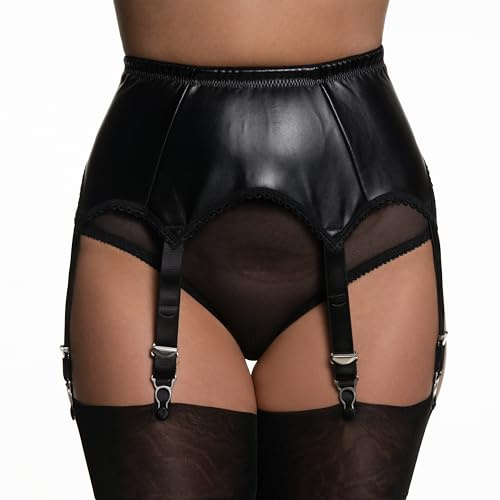 Vicky's Nylons Strapsgürtel Bondera Kunstleder Suspender belt Super sexy 6Straps mit Metallclips Schwarz (M)