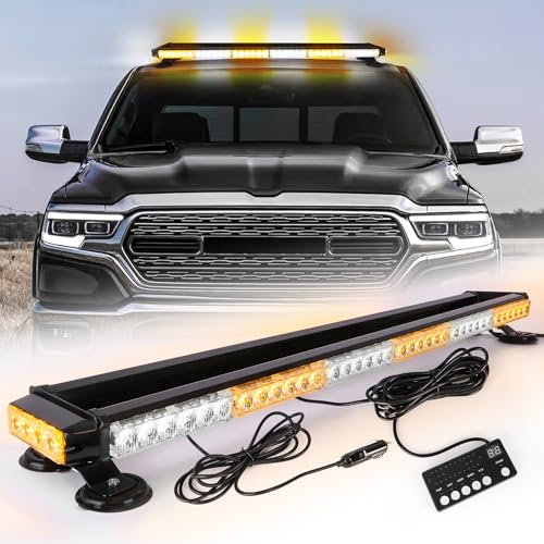 ROUTEKING 95cm 80LED Rundumleuchte Blinklicht - 12/24V Blitzleuchte Amber Warnleuchte Magnetische Notfallblinklampe für Truck Traktor Emergency KFZ LKW (Gelb/Weiß)
