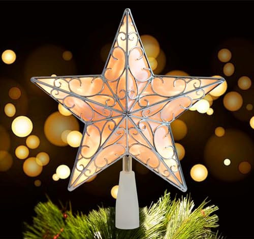 Weihnachtsbaumspitze, Anstore Silber Baumspitze Stern Christbaumspitze Tannenbaum Spitze für Feiertags Weihnachtsdeko Topper, 26cm Weihnachtsbaum Sternspitze, Weihnachtsbaumschmuck Ornamente Glitzer