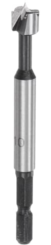 sourcing map Forstner - Broca de acero al carbono de 25/64 pulgadas (10 mm) para perforación de madera con vástago hexagonal de 1/4 pulgadas para madera dura, madera contrachapada y madera