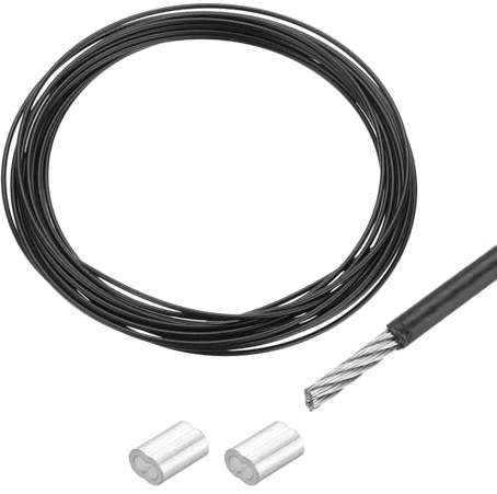 QUARKZMAN Drahtseil Edelstahl 5M x 1,5 mm Stahlseil PVC ummantelt mit 2 Aluminiumhülsen Sicherungsdraht Aufhänger für Bilder Vorhang Geländer Outdoor Gartenmöbel Sonnensegel, Schwarz