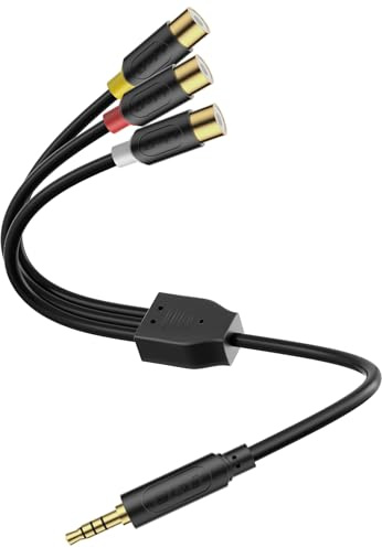 J&D 3 RCA to 3.5 mm AV Input Adapter, 7.8 inch Cable Length, Compatible with VHS/VCD/DVD Players, Ideal for Connecting to TCL TVs, for Clear Stereo Audio and Video Transmission