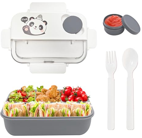 WowWoke Contenitore per il pranzo in acciaio inox con scomparti, per bambini/adulti, per scuola, lavoro, picnic, in polipropilene alimentare, a prova di perdite con contenitore per salse (PP, Panda