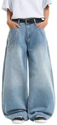 DFGIGT Mens Streetwear Hip Hop Baggy Jeans Wide Leg Skater Denim Pants Loose Long Trousers Jinco Oversized Relaxed Y2k 2000s Extreme Motion Skateboard Light Blue,D10 Blue,Small