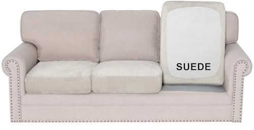 H.VERSAILTEX Individual Cushion Covers Stretch Couch Covers Soft Suede Sofa Cushion Covers Washable Cover for Sectional Sofa(3 Piece Sofa Cover,Natural)
