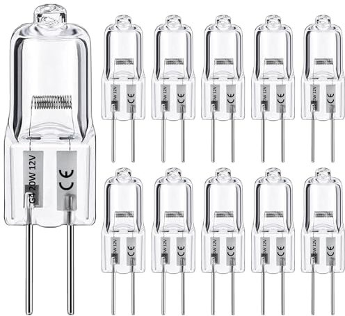 Nottac G4 Halogen Light Bulbs 20W 12V Clear Capsule 2 Pin Lamp Bulb Halogen Pin Base Warm White Dimmable 10 Pack